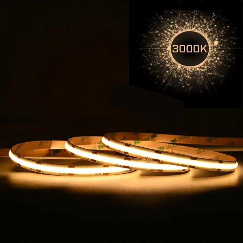 Banda LED COB 24V 320 LED/m 3000K (lumina calda) IP20 8W/m Pentru Iluminat Ambiental, Decorativ